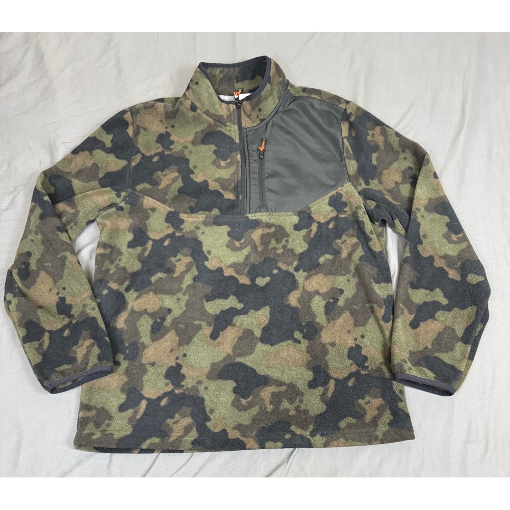 Starter Mens‎ 1/4 Zip Fleece Pullover Olive Green Camo Print Medium Lightweight